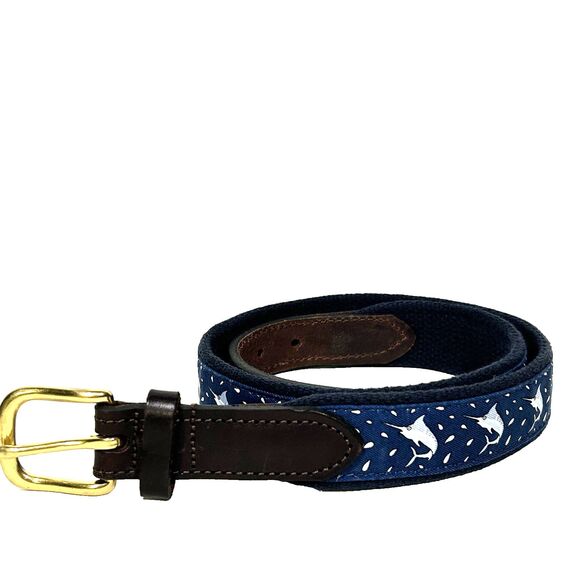 Vineyard Vines Marlin Fish Ribbon Belt Swordfish Size 30 Men's Canvas Leather - Picture 1 of 8